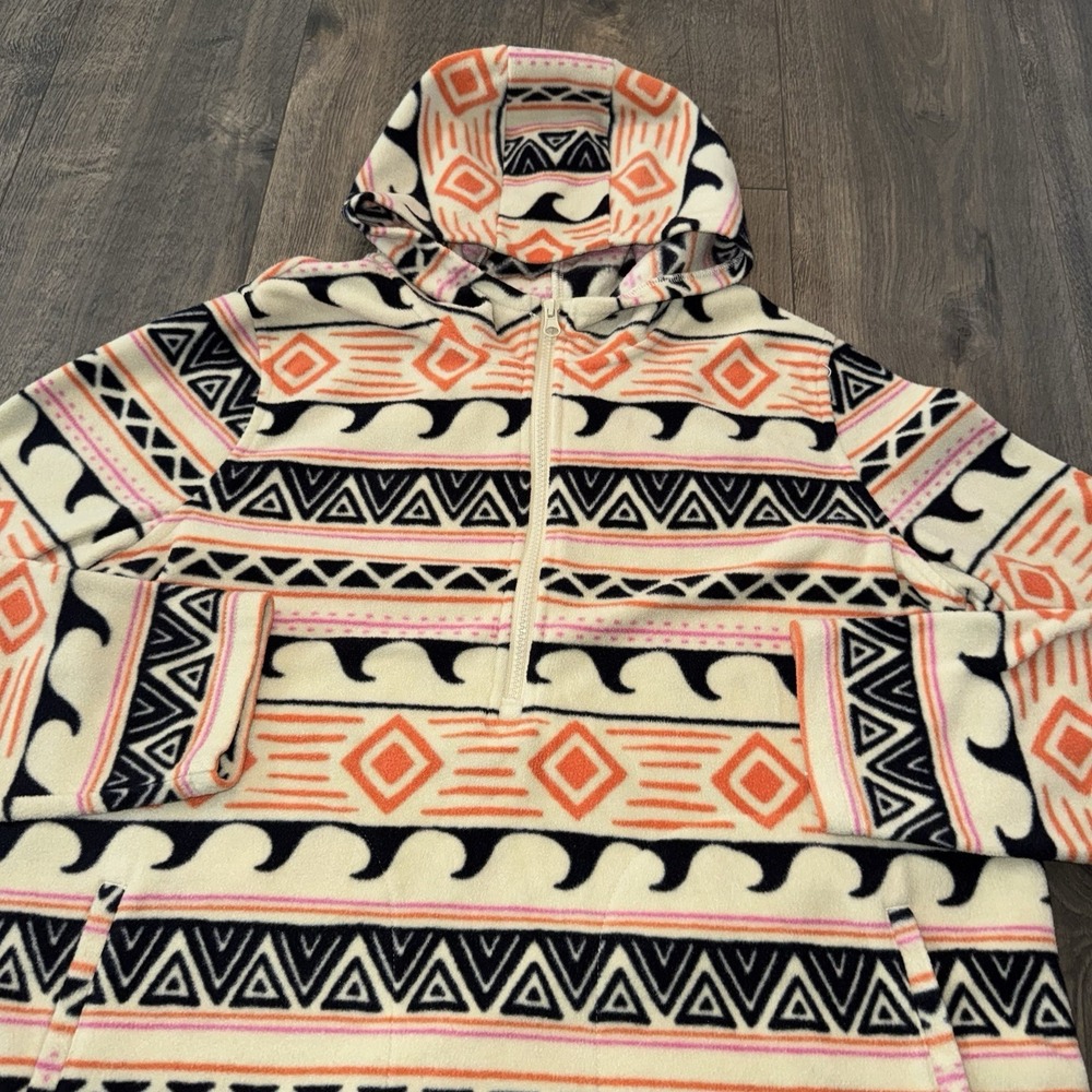 O'Neill Hoodie Woman's Sz Large Beige Aztec Fleece Quarter Zip Pullover Tribal - Picture 6 of 13